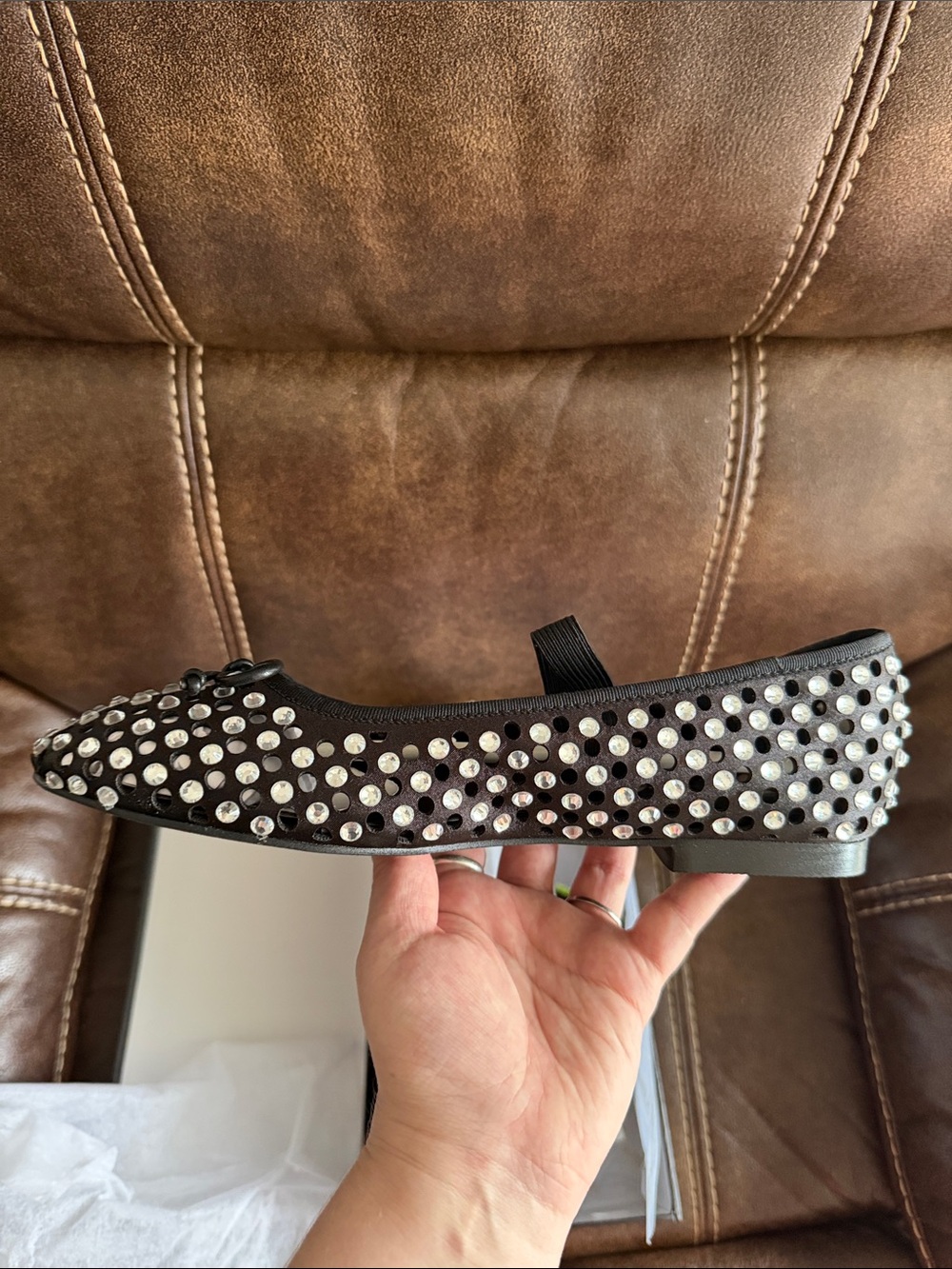•CAPE ROBBIN• “Lauralee” Rhinestone Eyelet Bow Ballet Flats - Black // NIB - Picture 3 of 13
